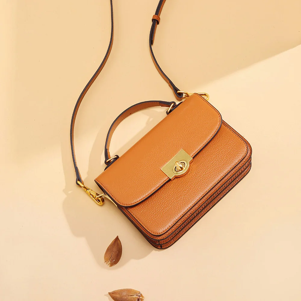 

Newest 100% Cowhide Leather Luxury Handbags Women Bags Designer Shoulder Bag Elegant Small Flap Black Brown Ladies Crossbody Bag