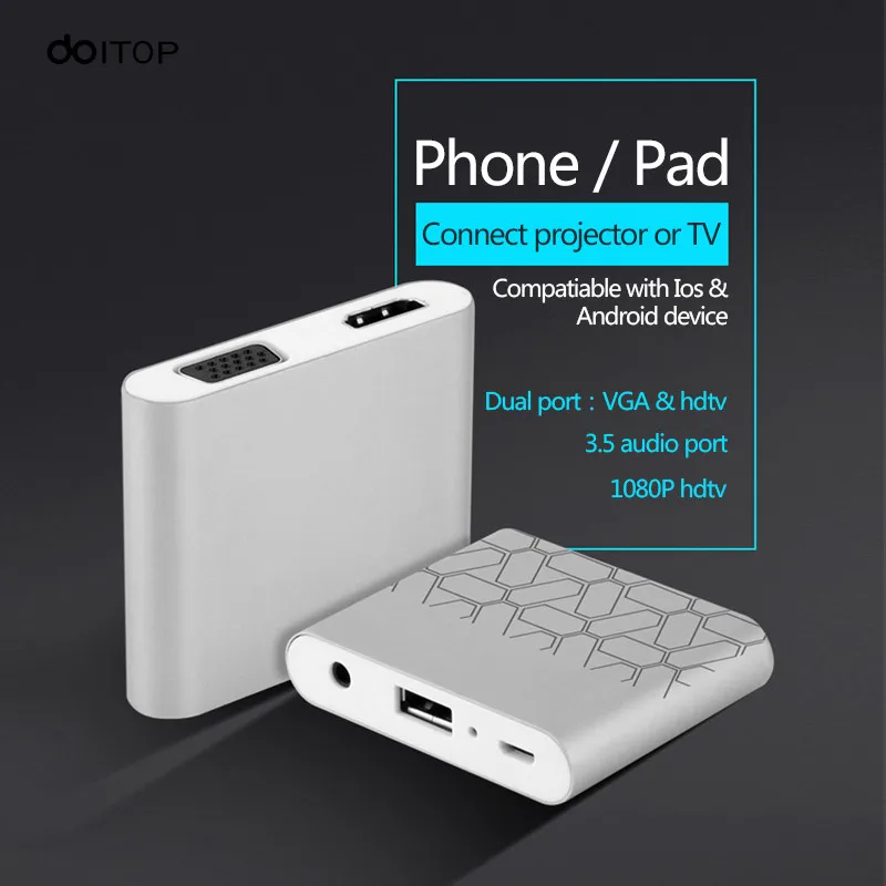 

DOITOP Universal Converter HD 1080P HDMI VGA Connection Video Audio Adapter For iPhone Samsung iPad to TV Projector Monitors