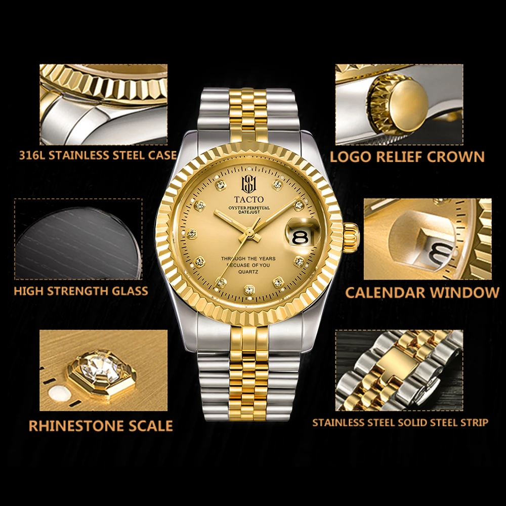 TACTO часы мужские Лидирующий бренд Роскошные полностью стальные военные наручные часы мужские ролевые 50 м водонепроницаемые деловые светящиеся кварцевые часы