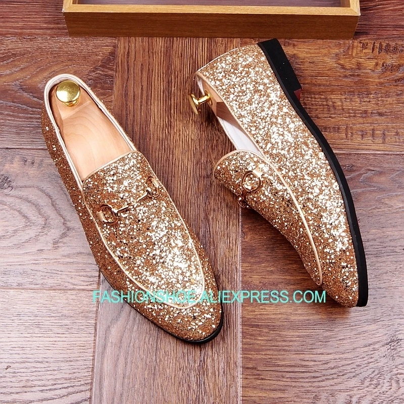

Shinny Glitter Leather Shoes for men Breatable Comfortable Driving Loafers Horsebit Casual Shoes