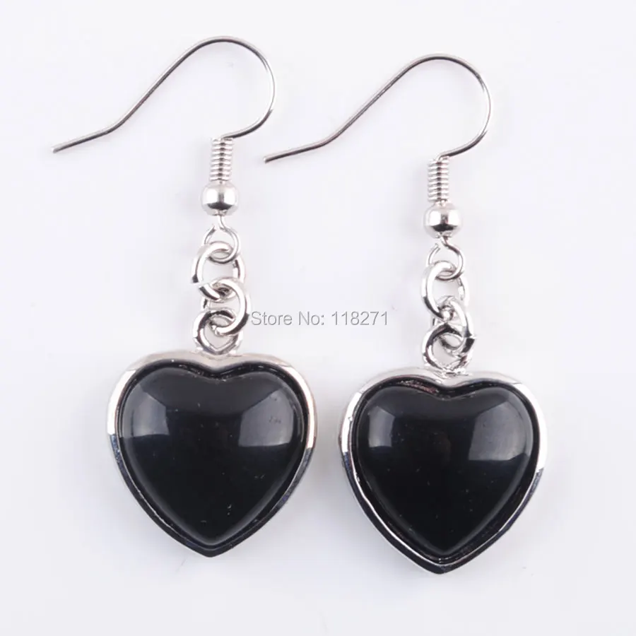 

WOJIAER Free Shipping Natural Black Agates Gem Stone Heart Beads Dangle Earrings Pair For Women Jewelry PR3214