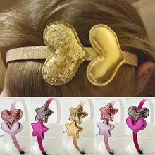 New Children's Headband Golden Gifts 1PC Party Kids Pink Hairband Star Girls Silver Heart Sequin PU Handmade Hair Accessories