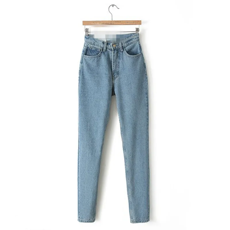 2019 Retro Women Pencil Denim Pants Fashion High Waist Jeans Woman Casual Vintage Boyfriend Jeans Casual Blue Straight Trousers