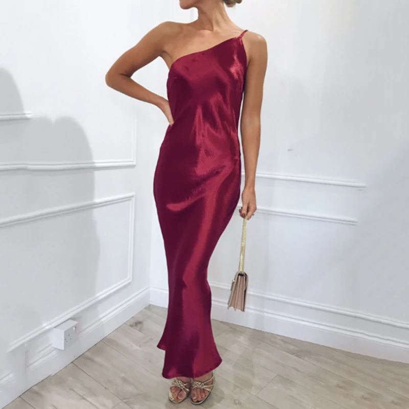 

Fashion Women One Shoulder Formal bandage Dress Elegant off Shoulder Evening Party Club Dress sleeveless dames kleding
