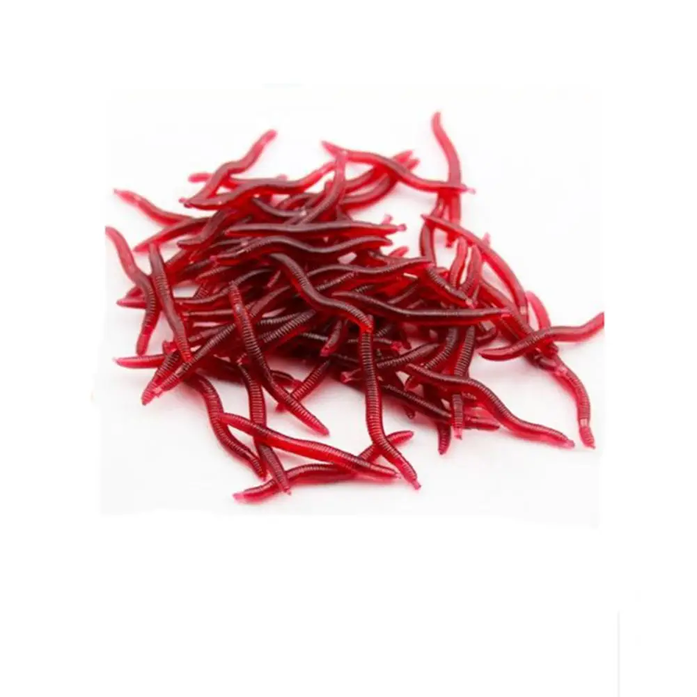 Mounchain 50 / 100 pcs/ lot Soft lure simulation worm net Fishing Lures Artificial Soft realistic Fishing tackle Bait Red