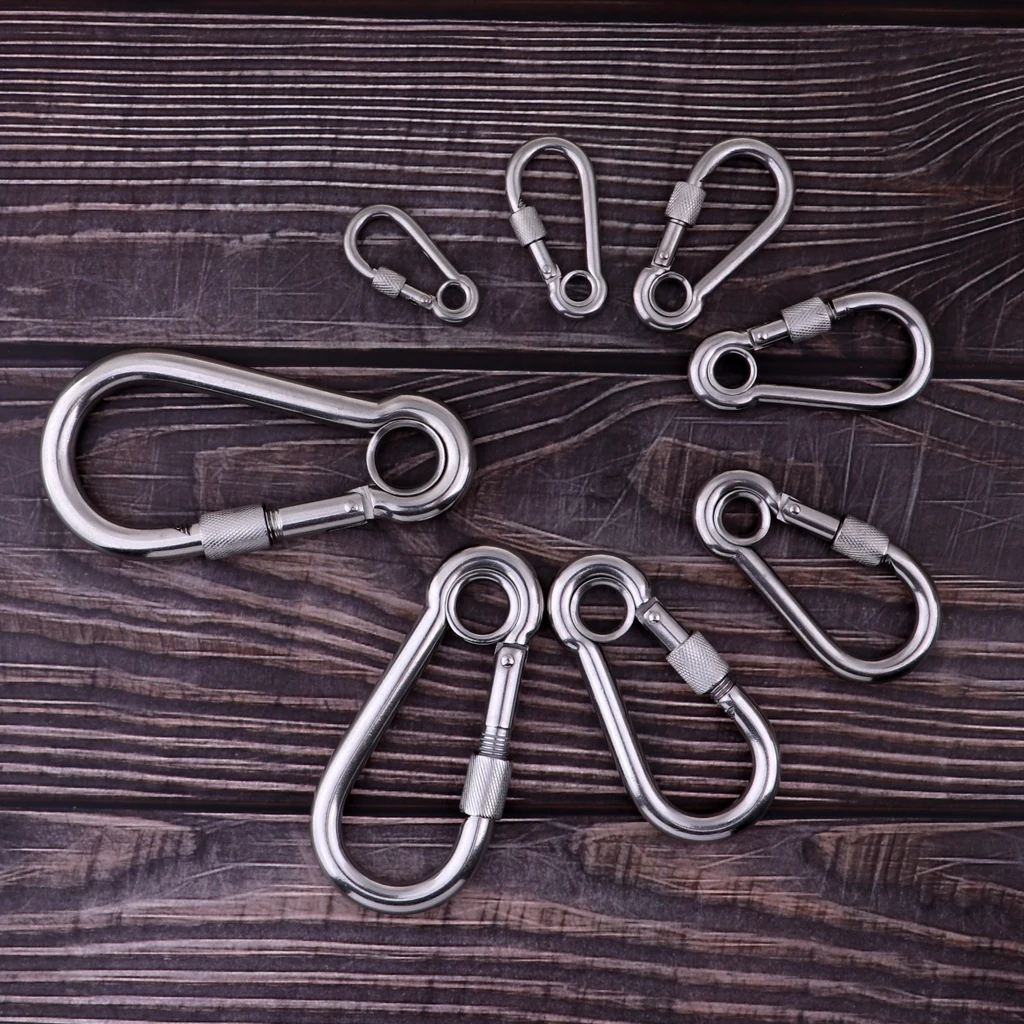 

Spring Snap Clip Hook with Eyelet Carabiner Stainless Steel Key Ring Hooks for Outdoor Hiking Keychains