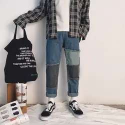 2019 Весна и лето новая Корейская версия тенденции простой пара повседневное шить отверстие джинсы для женщин хип хоп Уличная