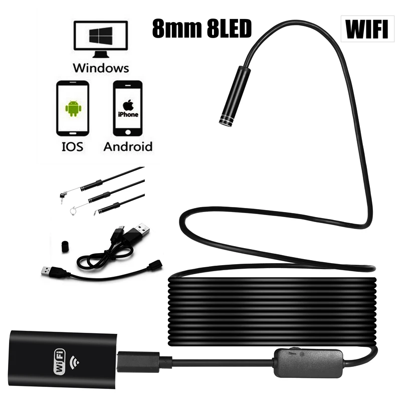 

8mm 8 Led WiFi Endoscope HD Camera Borescope Waterproof Rigid Cable for Android IOS Laptop PC
