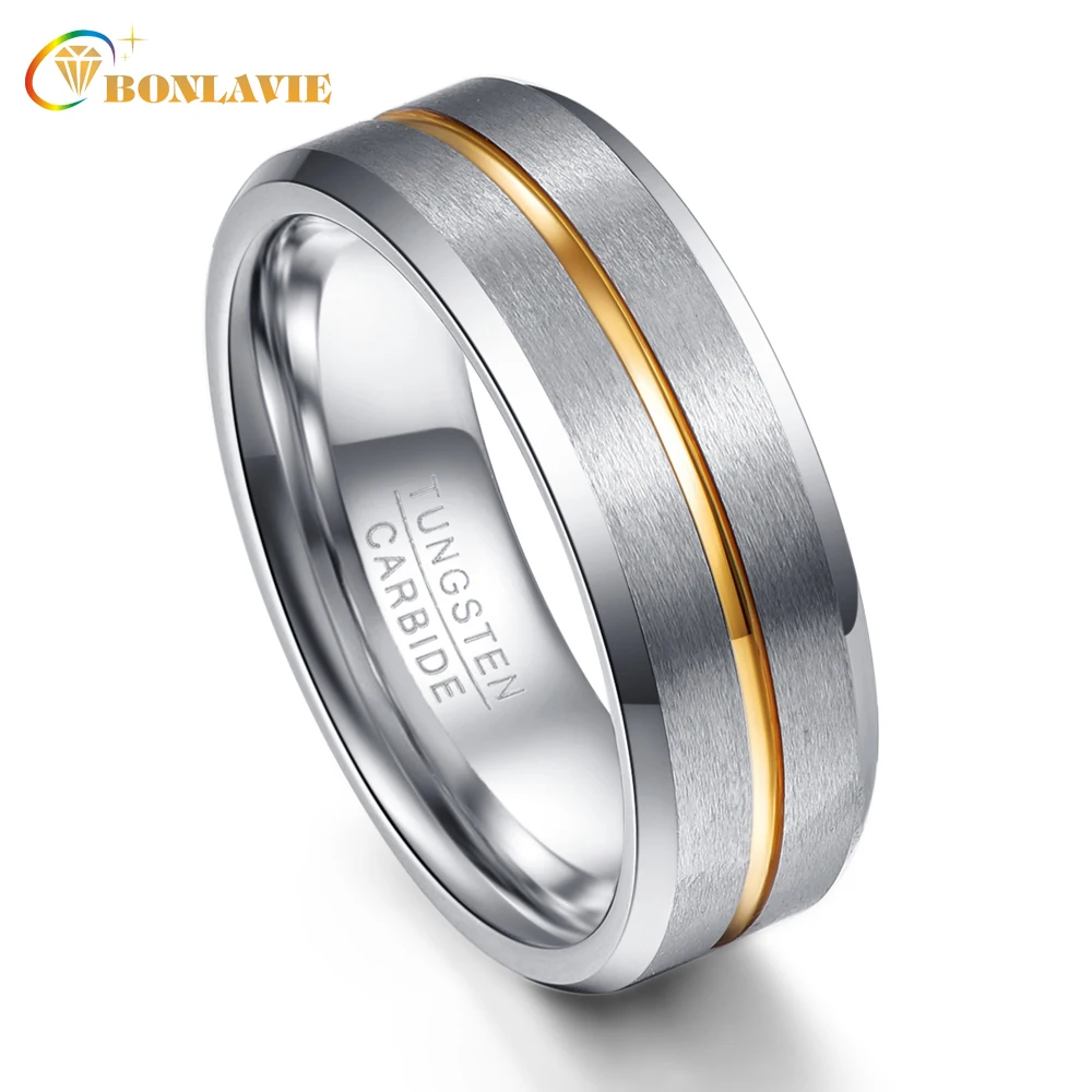 8 мм ширина мужские кольца Золотой паз карбид вольфрама Anillos para hombres модные
