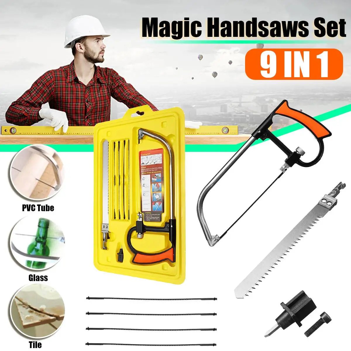 

9 in 1 Abrasive Disc Handsaw Set DIY Hand Bow Saw Wooden Working Kitchen for Wood Cutting for Saw Blade Sharpening Tool Set