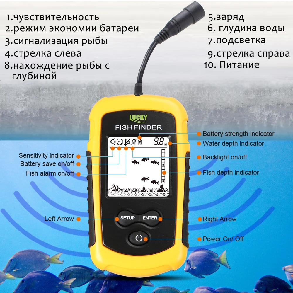 محظوظ المحمولة صياد السمك سونار إنذار السونار 0.7-100 M fishfinder ل الصيد الاستشعار عمق الإنجليزية الروسية دليل # c5 محظوظ المحمولة صياد السمك سونار إنذار السونار 0.7-100 M fishfinder ل الصيد الاستشعار عمق الإنجليزية الروسية دليل # c5