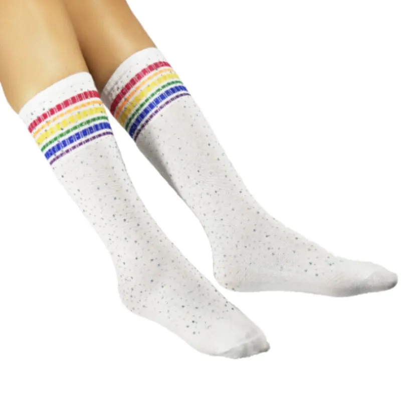 

Winter Socks For Women Rainbow Stripe Sock Under the Knee Long Socks Ladies Rhinestone Bling Bling Cotton Socks Girls