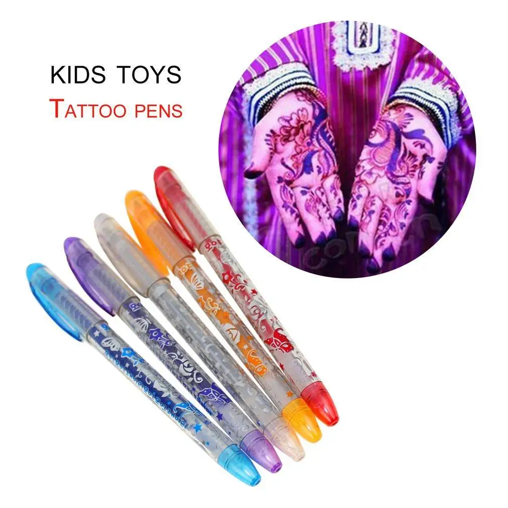 6 Colors Skin Mark Body Glitter Tattoo Pens Stencil Gel Temporary Kids Gifts Washable Ink Imaginative Toys Smooth Paint