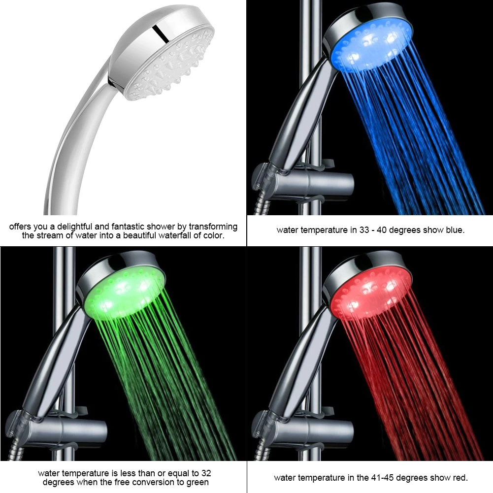 GuDoQi/® 3 Colores Que Cambian El Cabezal De Ducha Cabezas De Ducha De Lluvia del Ba/ño Cabezal De Ducha Cascada 6 Pulgadas Cuadrado Control De Temperatura