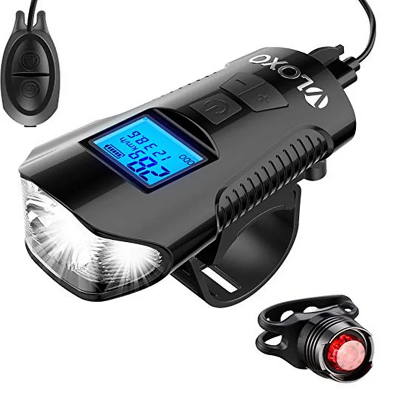 Clearance Bike Light Intelligent with Horn Odometer USB Charging Bicycle Headlights Stopwatch Bell Code Table Waterproof LCD Display 0