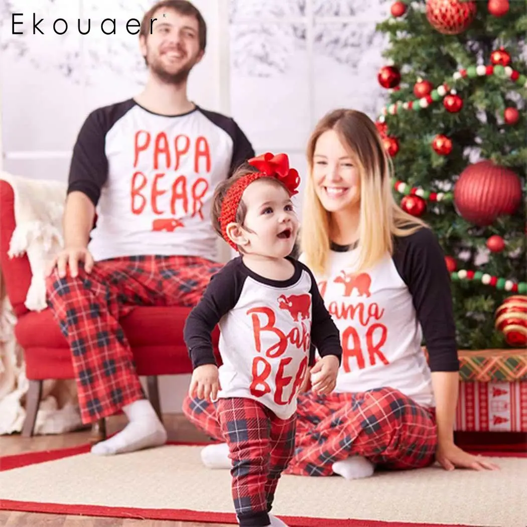 Ekouaer/семейные пижамные комплекты пижама с принтом семейный пижамный комплект для