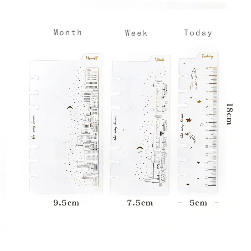 3 шт./компл. A6 золочение прозрачный ПВХ отдельные закладки линейка для кольца Тетрадь Star City Железнодорожный эластичный инструмент для рисования