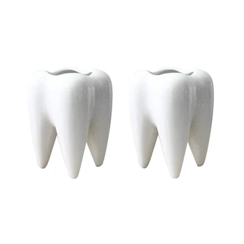 

2Pcs Succulent Cute Ceramic Teeth Plant Pot for Office Desk Decor