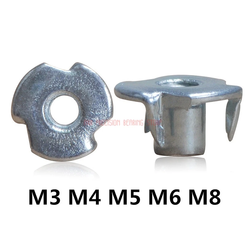 

2019 Real Stainless Steel Rod 50pcs M3 M4 M5 M6 M8 Zinc Plated Four Claws Nut Speaker T-nut Blind Pronged Tee Furniture Hw034