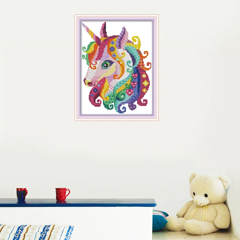 Joy Sunday The Unicorn Cross-stitch kits, DIY Handmade Cross Stitch, DMC Needlework suit, Enough Canvas for Embroidery