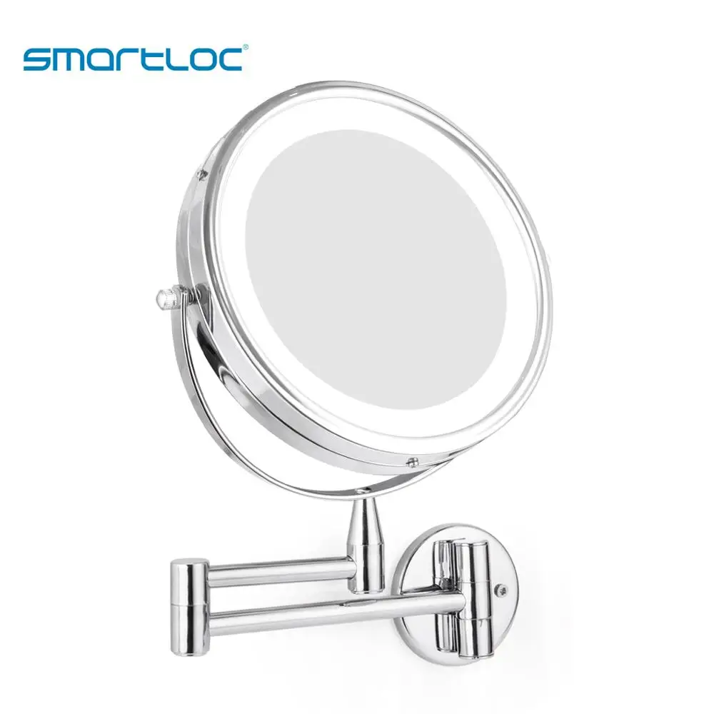 smartloc Extendable LED 8 inch 5X Magnifying Bathroom Wall Mounted Mirror Mural Light Vanity Makeup Bath Cosmetic Smart Mirrors
