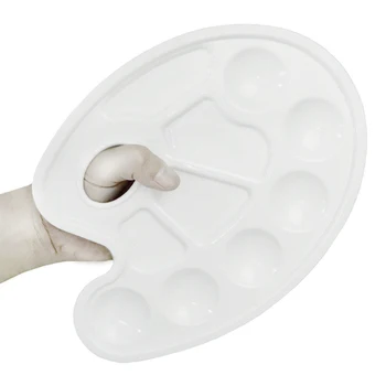 

1X Traditional Oval Mixing Art Artist Alternatives Paint Tray Color Palette with White 10 Wells Thumb Hole