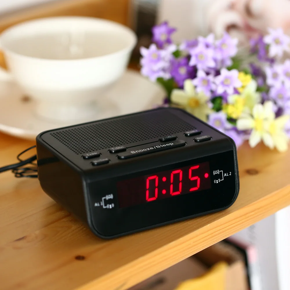 

Table Digital Alarm Clock FM Radio with Dual Alarm Buzzer Snooze Sleep Function Red LED Time Display Clock Home Decor