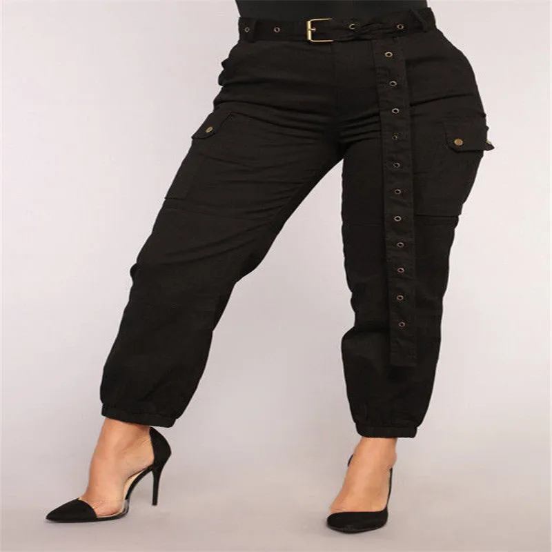 

Fashion Causal Loose Women's Harem Cargo Trousers Cotton Pants Solid High Waist Punk Loose Long Sports Autumn Clothes