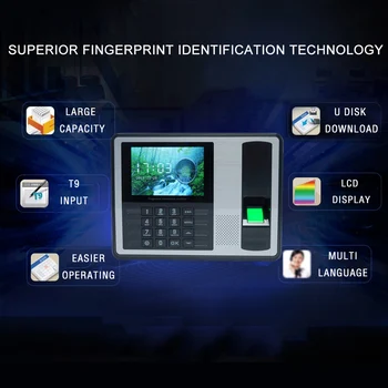 

Biometric Fingerprint Password Attendance Machine Employee Checking-in Recorder 4 inch TFT LCD Screen DC 5V Time Attendance