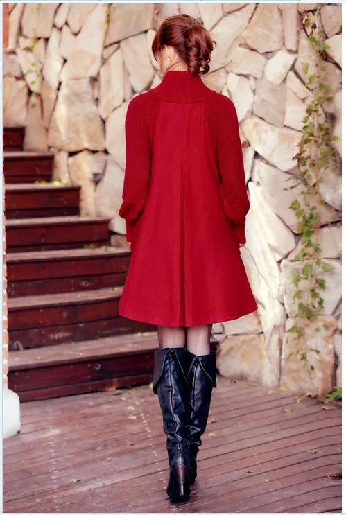 Женское шерстяное пальто, Длинное свободное размера плюс шерстяная накидка, пальто со стоячим воротником, вязаный свитер, пальто