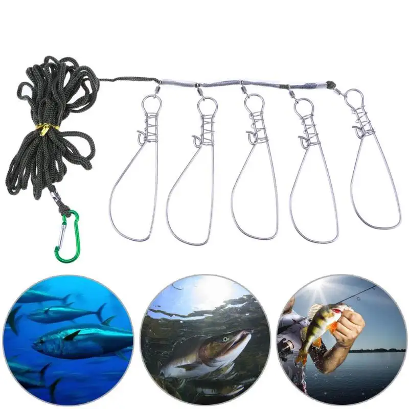 

4.5 Meters 5 Locks Chain Stringer Fishing Lock Buckle Stainless Steel With Float Live Fish Lock Belt Fishing Tackle Tools