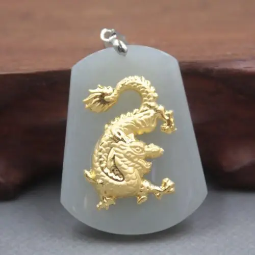 

Down Price 24k Yellow Gold Natural A Grade Hetian Jade Lucky Dragon Pendant
