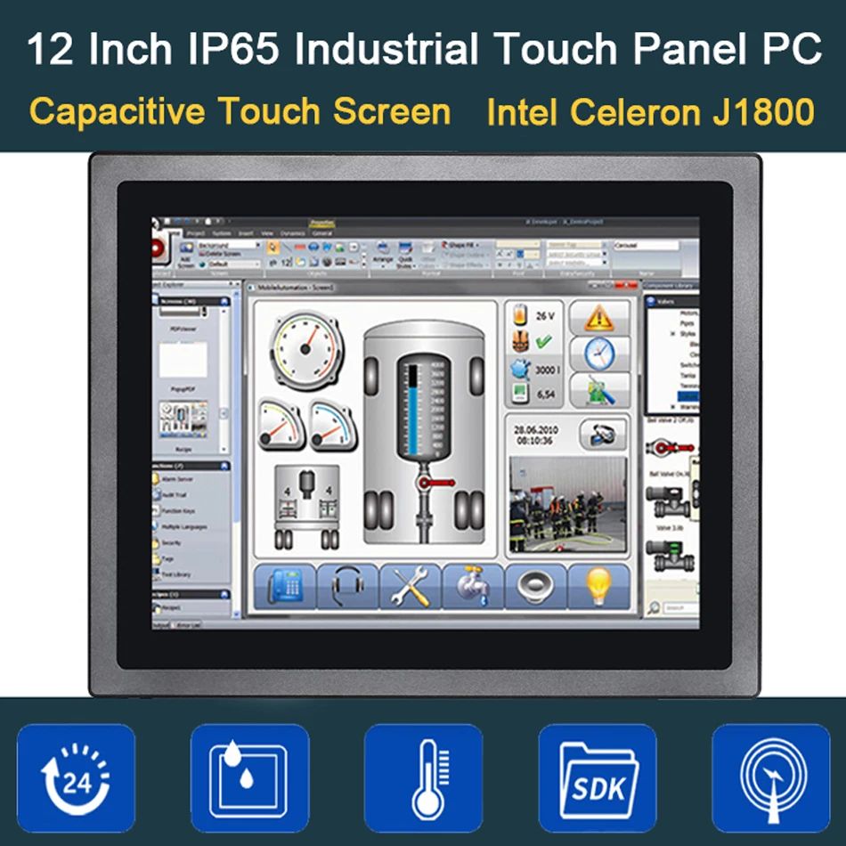12 дюймов IP65 промышленная сенсорная панель PC, 10 баллов емкостный TS, все в одном компьютере, Windows 7/10, Linux, Intel 3855U, [HUNSN WD13]