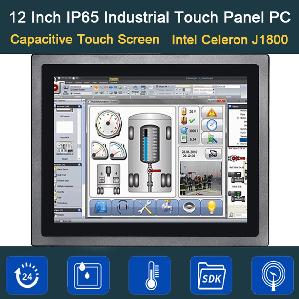 12 дюймовый промышленный сенсорный компьютер IP65 10 точечный емкостный TS все в