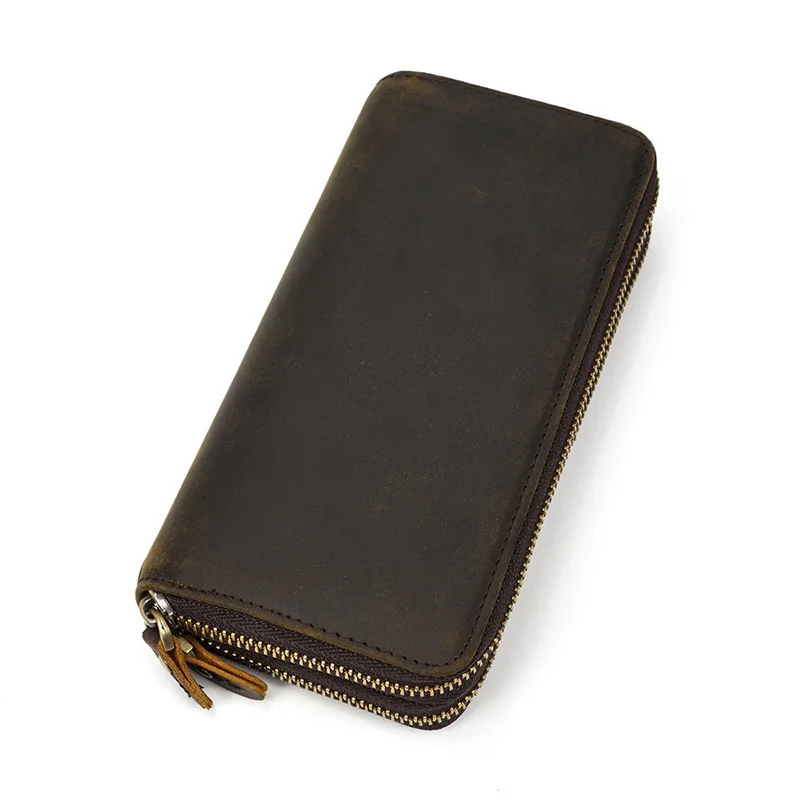 

Retro Genuine Leather Wallet Men Wallets Man Crazy Horse Leather Long Zipper Clutch Bags Cell Phone Bag Card Holder Coin Purse