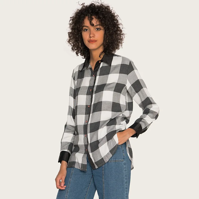 

New Arrival Turn Down Collar Plaid Blouse Women Elegant Long Sleeve Office Ladies Blouse Shirt Summer Streetwear Loose Shirts