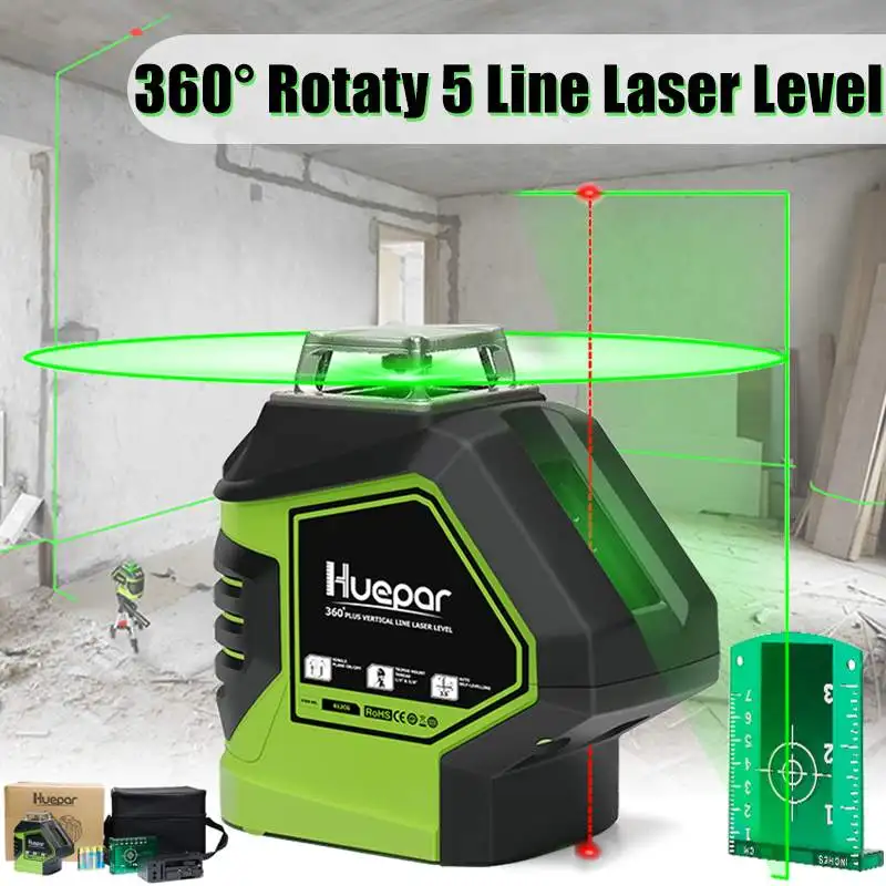 

5 Lines Green Cross Line Laser Level 635nm 360 Degree Rotation Auto Leveling Horizontal Vertical Laser Beam US Plug