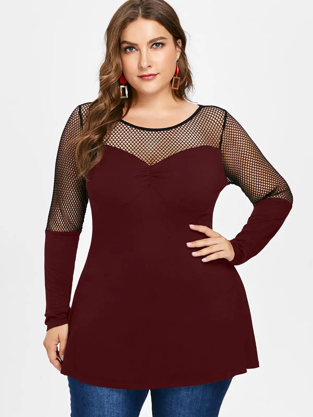 plus size fishnet long sleeve shirt