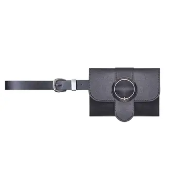 

Women Round Buckle Leather Fanny Pack,Removable Round buckle Belt With MINI Purse Travel Cell Phone Bag