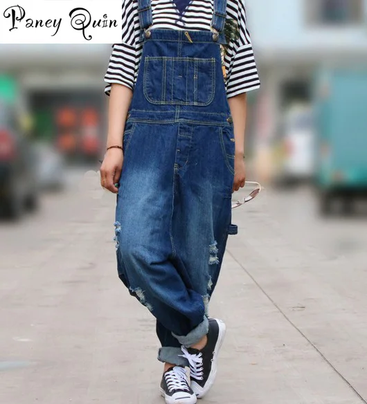 

2019 new big size denim overalls jumpsuit women Casual Loose Solid Overalls Retro Strapless Playsuits Oversized jeans cowboy
