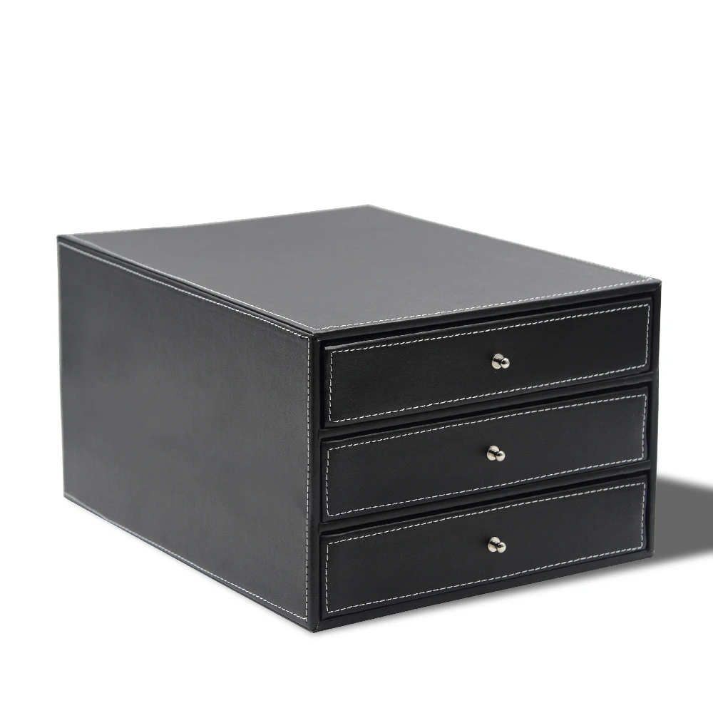 Three Storey 3 Drawer Pu Leather File Cabinet Desk Document File