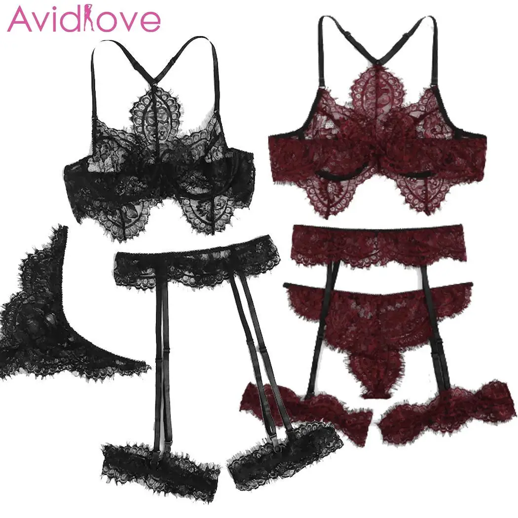 Комплект нижнего белья Avidlove прозрачный кружевной бюстгальтер без косточек с
