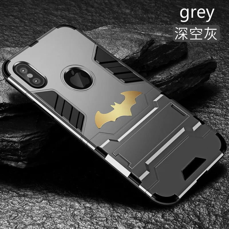 

Batman Shockproof Bumper Kickstand Bracket function Phone Case For iPhone X 8 7 6 6S Plus 7 8plus Clear protection Back Cover