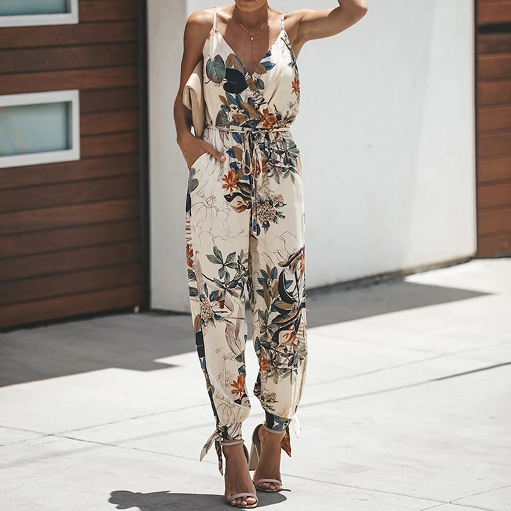 

Womens Jumpsuit Fashion Romper Sleeveless Sexy Clubwear Summer Bodycon Pants Lace Up Print Jumpsuits Ladies Brand New Playsuits