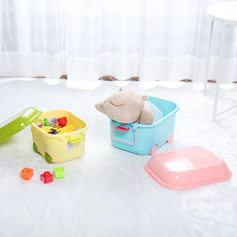 Милый пластиковый ящик для хранения игрушек с крышкой животный узор Стекируемый детский игрушечный Органайзер коробка с колесами Cajas Organizadoras