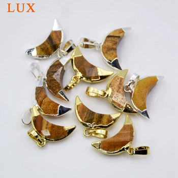 

Tiny double horn shape pendant cute picture jaspers gem stone charms crescent moon jewelry gold /silver plated for bracelet