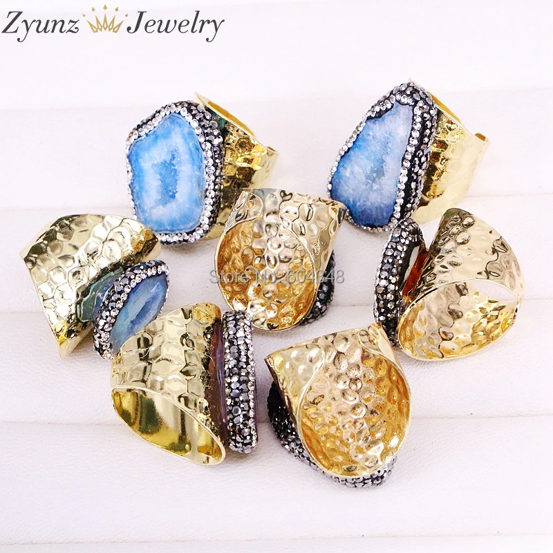 5 шт. ZYZ330-4299 натуральный жеод Кристалл Друза кольца, кварц камень кольца, ювелирные изделия палец кристалл кольцо