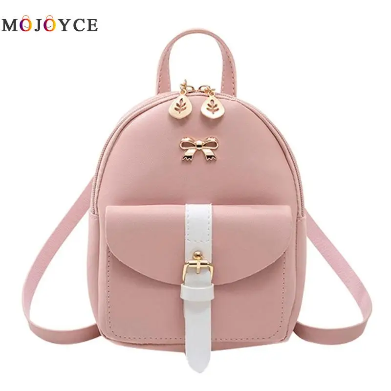 

Hit Color Bowknot Backpack Women Fashion Small Size Shoulder PU Leather Backpack Mochila Feminina