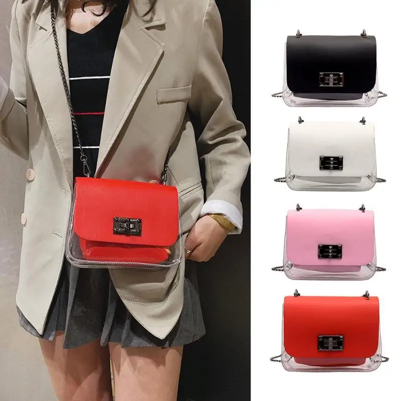 

2pcs/set Clear Shoulder Messenger Handbags Women Chain Crossbody Bag Clutch Clutch Chain Girls Crossbody Bags