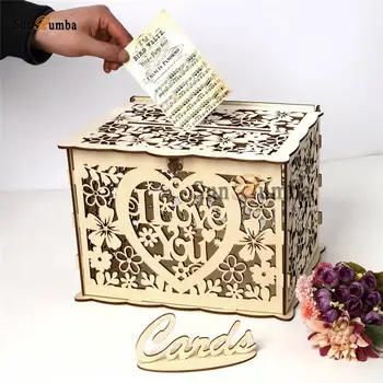 

Vintage DIY Wedding Card Box Holder with Lock for Gift Money Box Slot Wishing Well Box Envelope Boxes Rustic Wedding Decoration